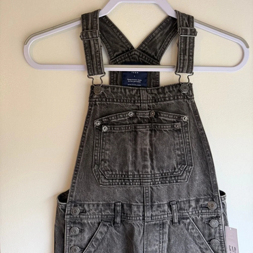 GAP Teen Black Wash Denim Overalls Size 8 Jumpsuit Kids Girls